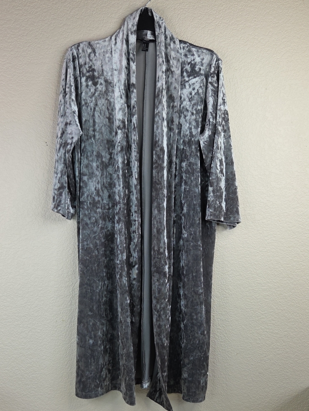 Forever 21 Soft Gray Velvet Open Duster Cardigan